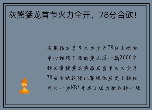 灰熊猛龙首节火力全开，78分合砍！